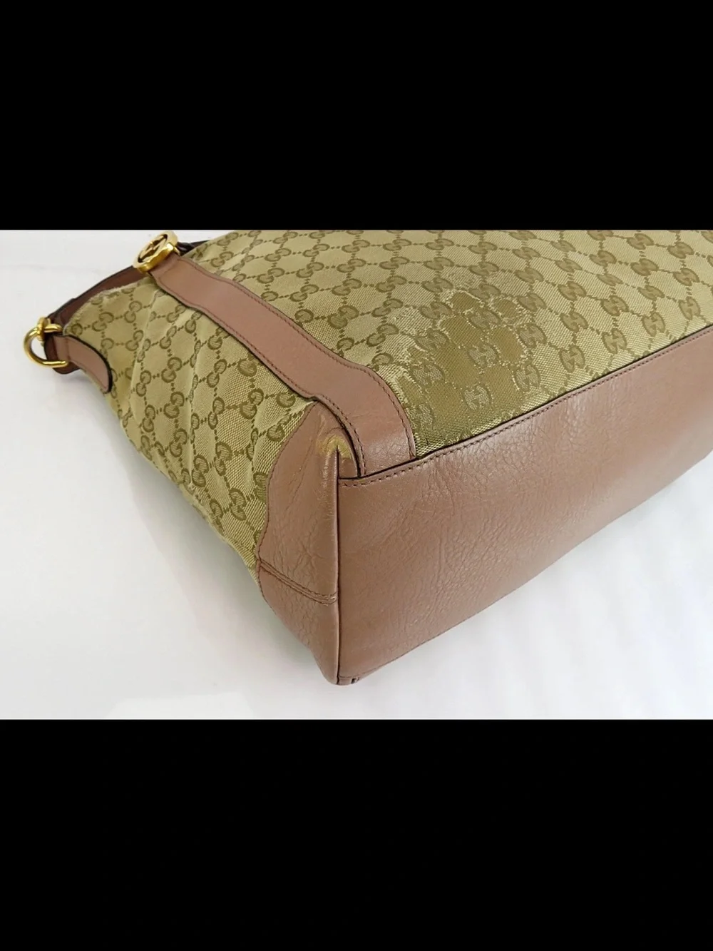 Gucci Beige GG Canvas Tote with Brown Leather Accents